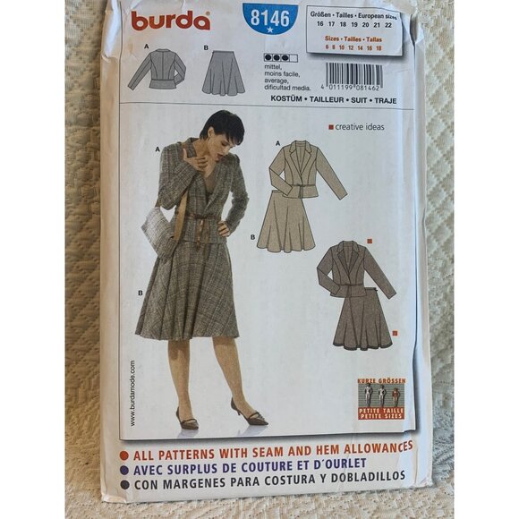 Burda Misses Skirt Jacket Sewing Pattern sz 6-18 8146 - uncut - Picture 1 of 9